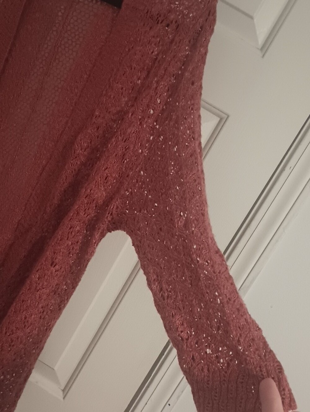 Maurices Open-Front Crochet Cardigan - Rust - Picture 4 of 5